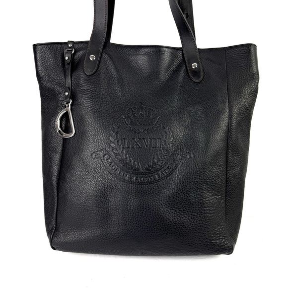 Ralph Lauren Tote‎ Bag Black Leather Shoulder Bag LXVII Bag Charm Silver READ - Picture 2 of 16